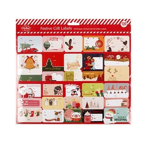 Christmas Gift Labels – Self-Adhesive with Foil & Glitter 120PK
