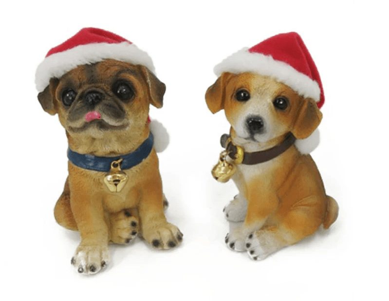 Resin Christmas Dog Figurines - Set of two