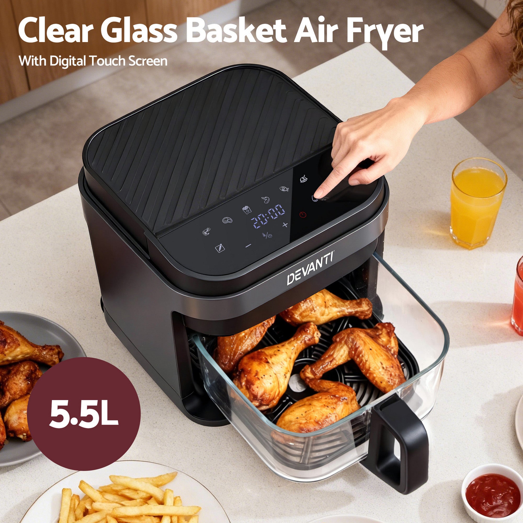 Devanti 5.5L Digital Air Fryer 1200W Black