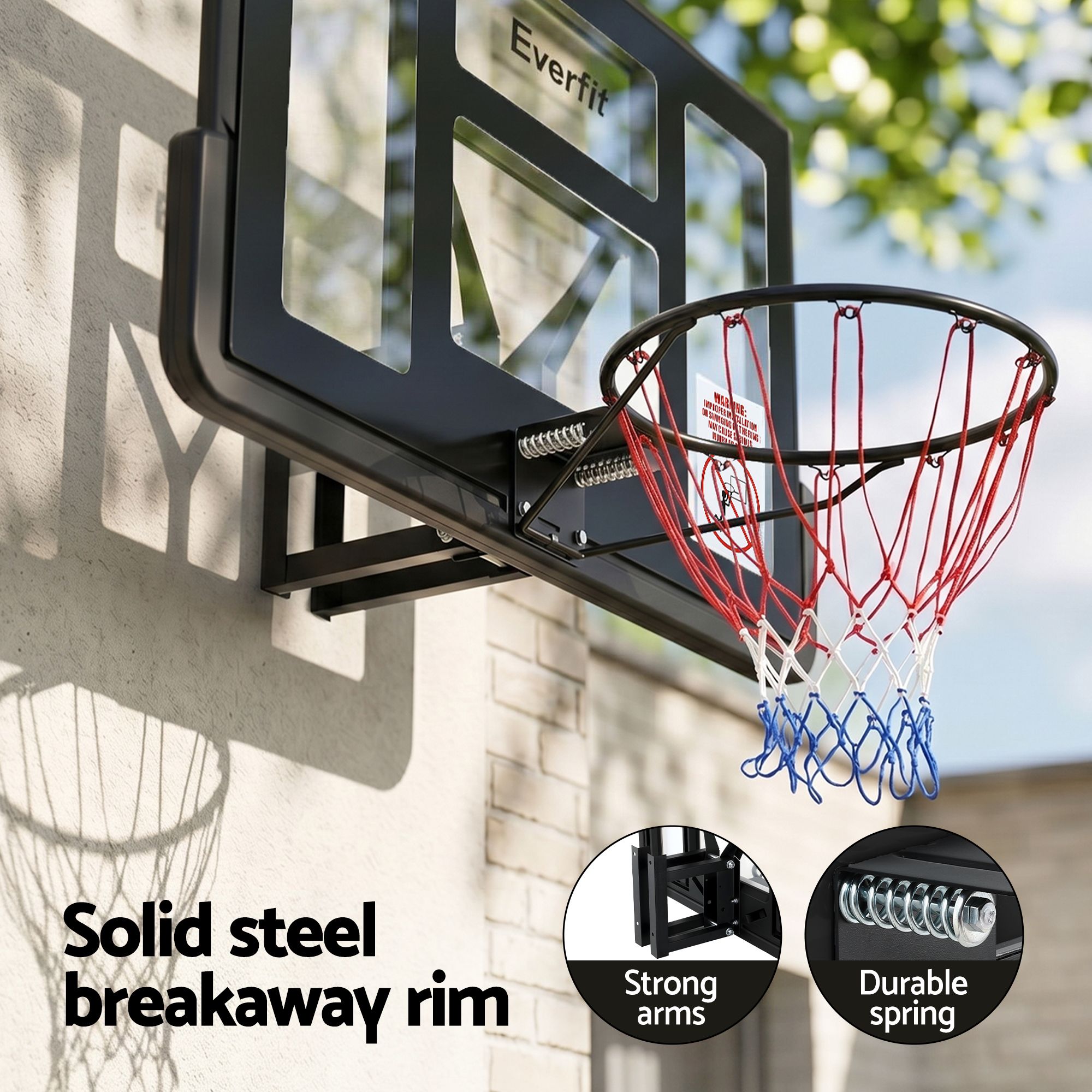 Everfit 43" Wall-Mount Basketball Hoop Backboard Indoor Outdoor Black