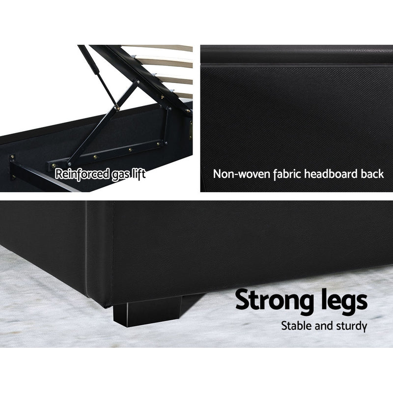 COLE Queen Size LED Gas Lift Bed Frame – Black