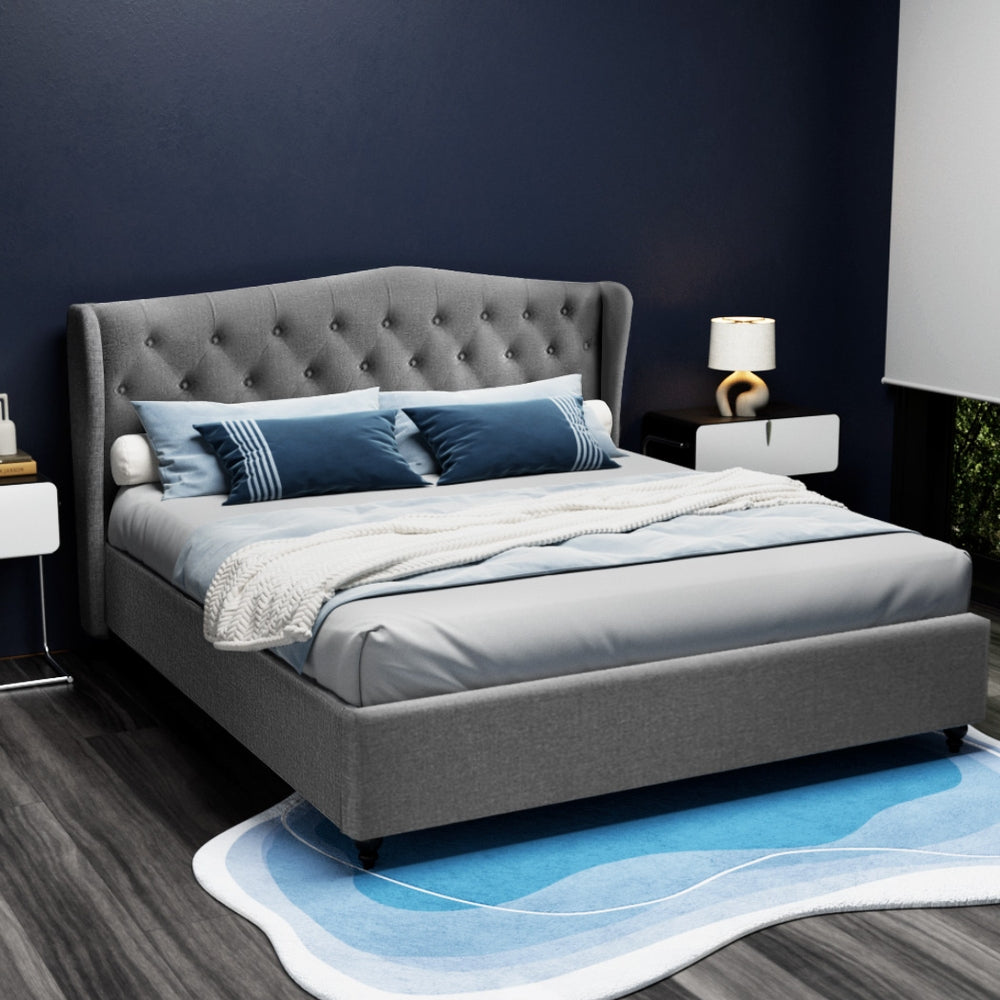 PIER King Size Grey Upholstered Bed Frame