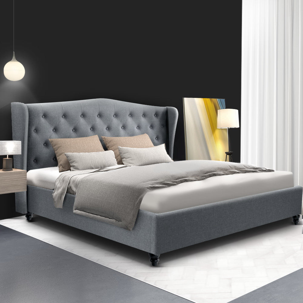 PIER King Size Grey Upholstered Bed Frame