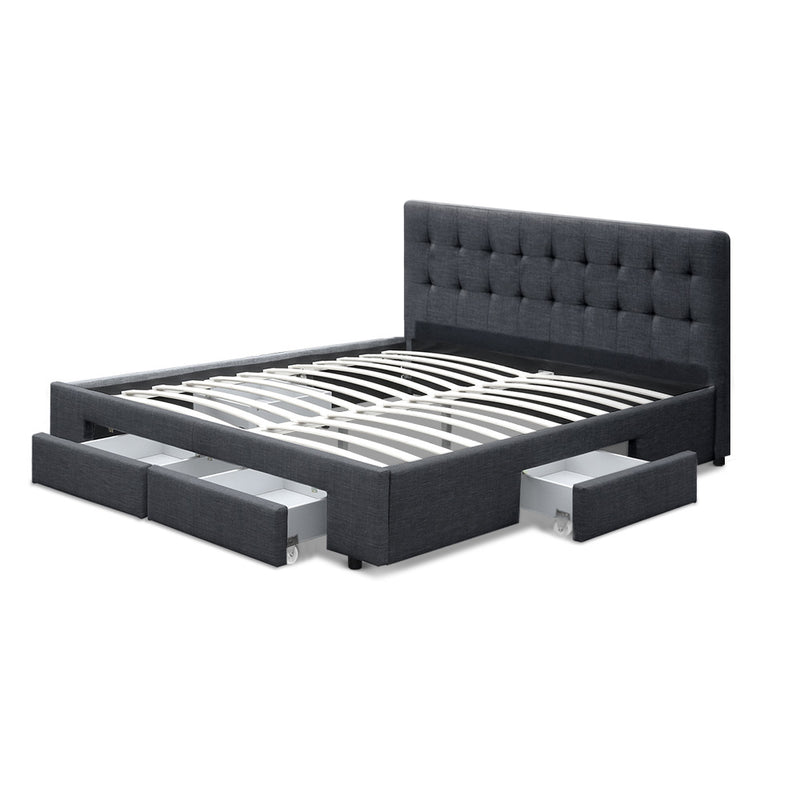 AVIO Double Size Bed Frame with 4 Drawers – Grey