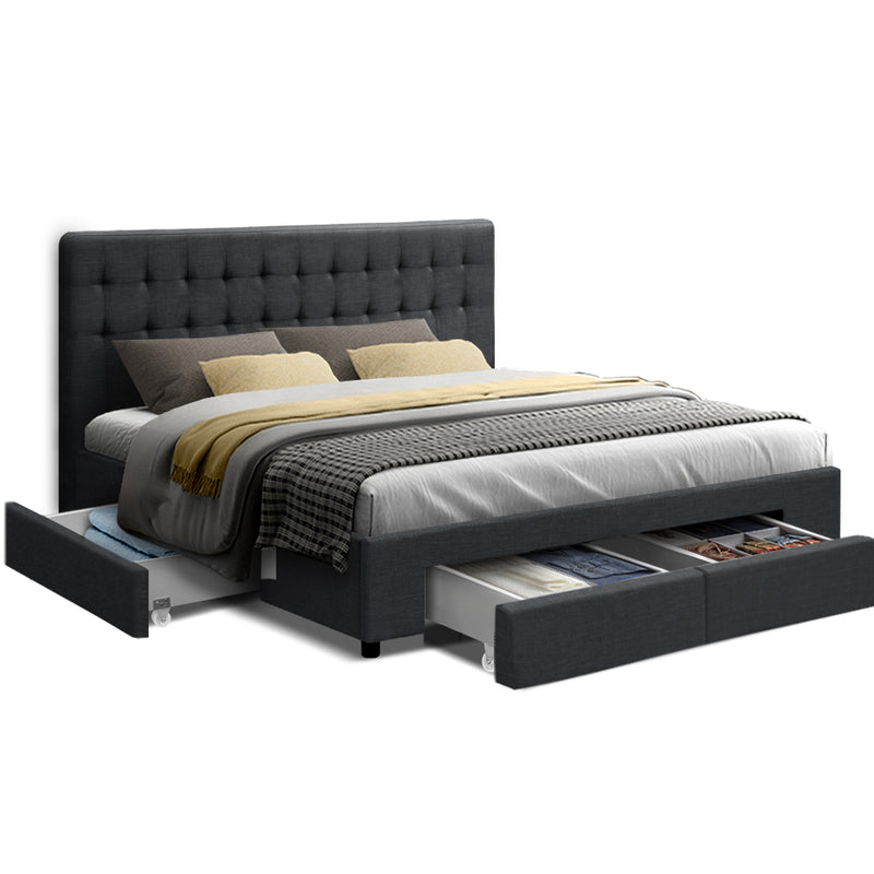 AVIO King Size Bed Frame with 4 Drawers – Charcoal