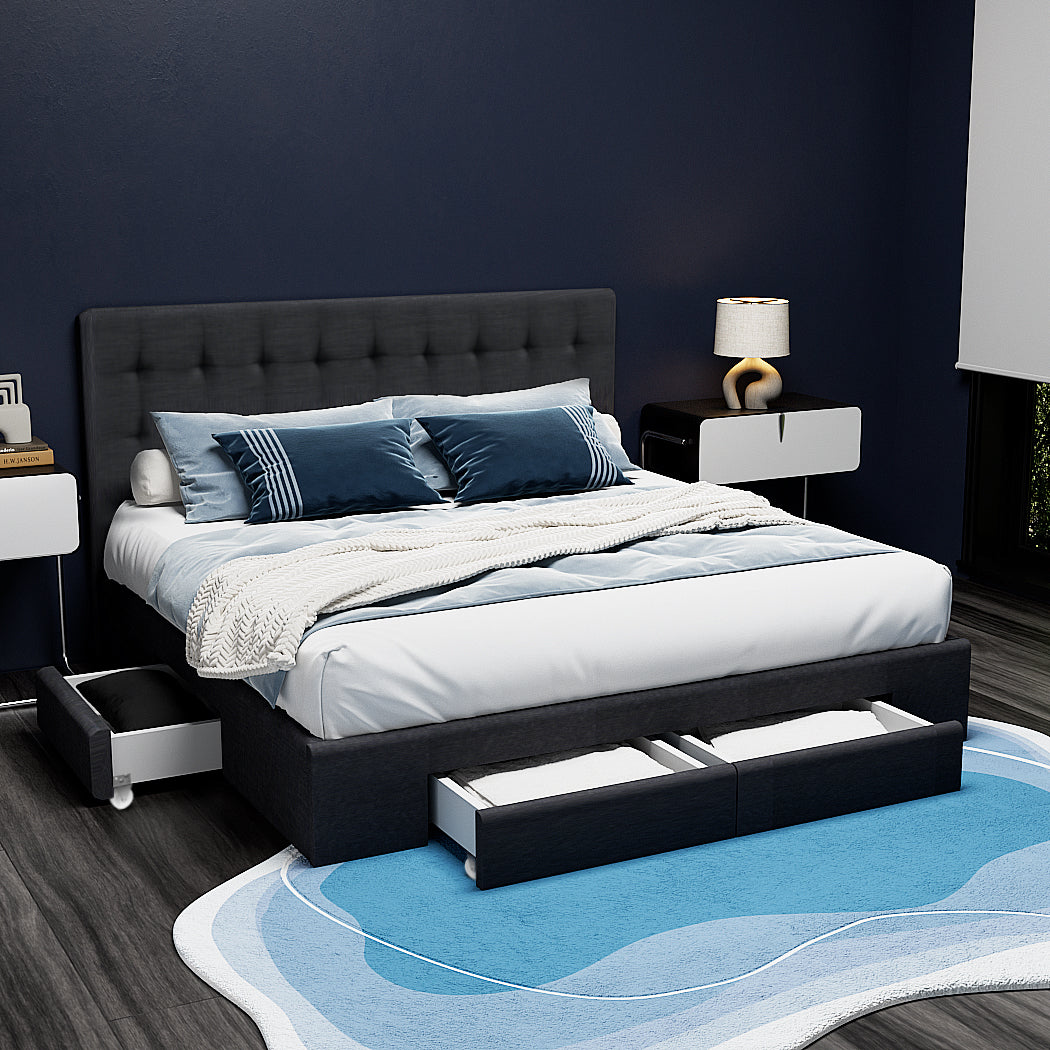 AVIO King Size Bed Frame with 4 Drawers – Charcoal