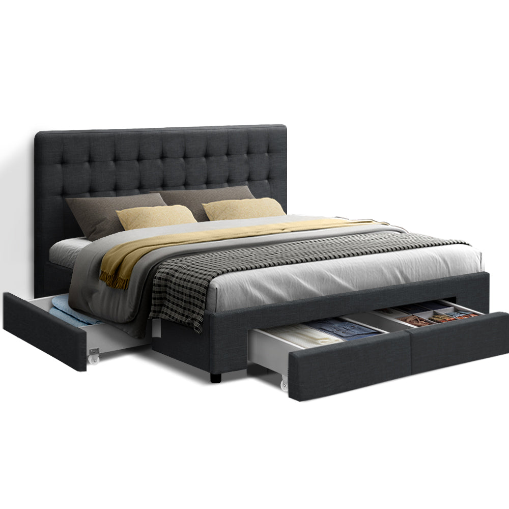 AVIO Queen Size Bed Frame with 4 Drawers β Charcoal