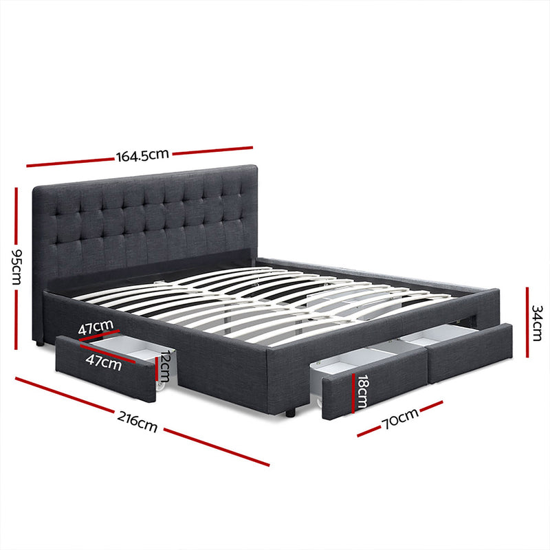 AVIO Queen Size Bed Frame with 4 Drawers – Charcoal