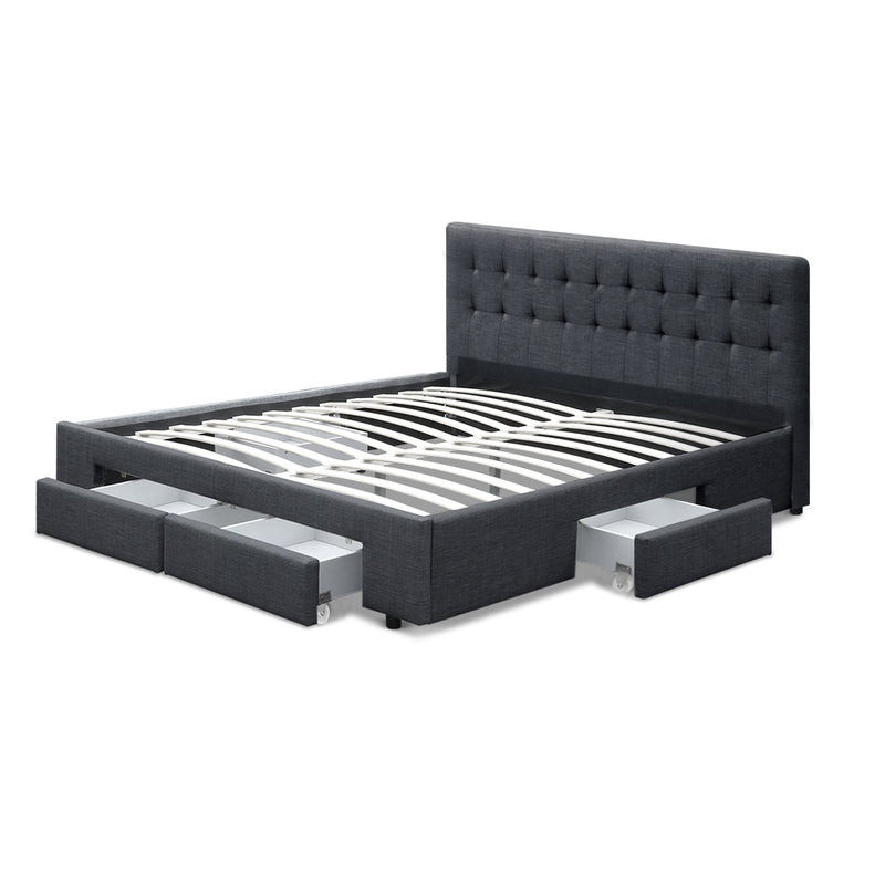 AVIO Queen Size Bed Frame with 4 Drawers – Charcoal