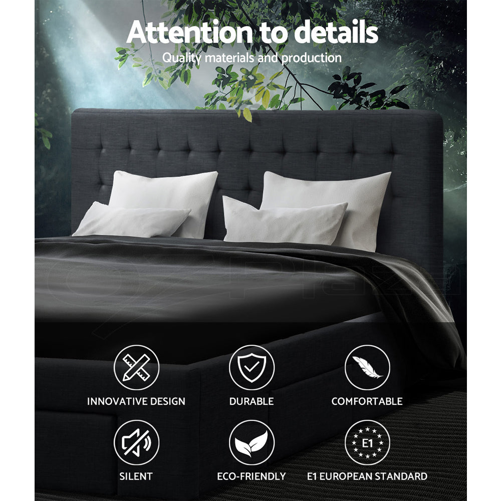 AVIO Queen Size Bed Frame with 4 Drawers – Charcoal