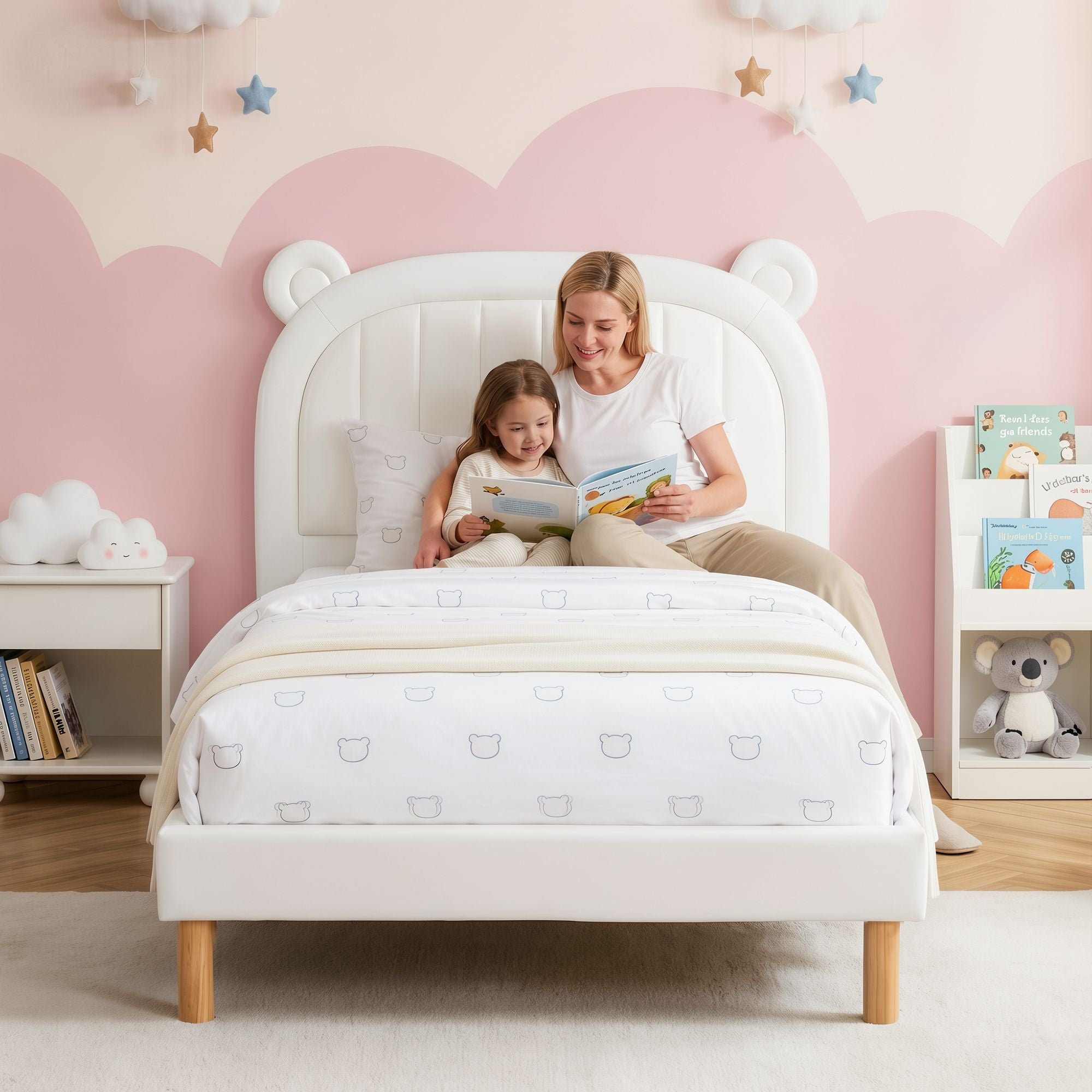 Artiss Kids King Single Bear Bed Frame – Beige White