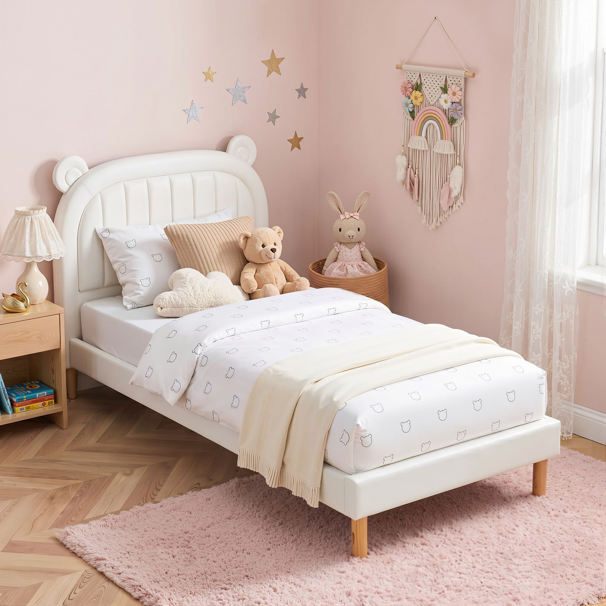 Artiss Kids King Single Bear Bed Frame – Beige White