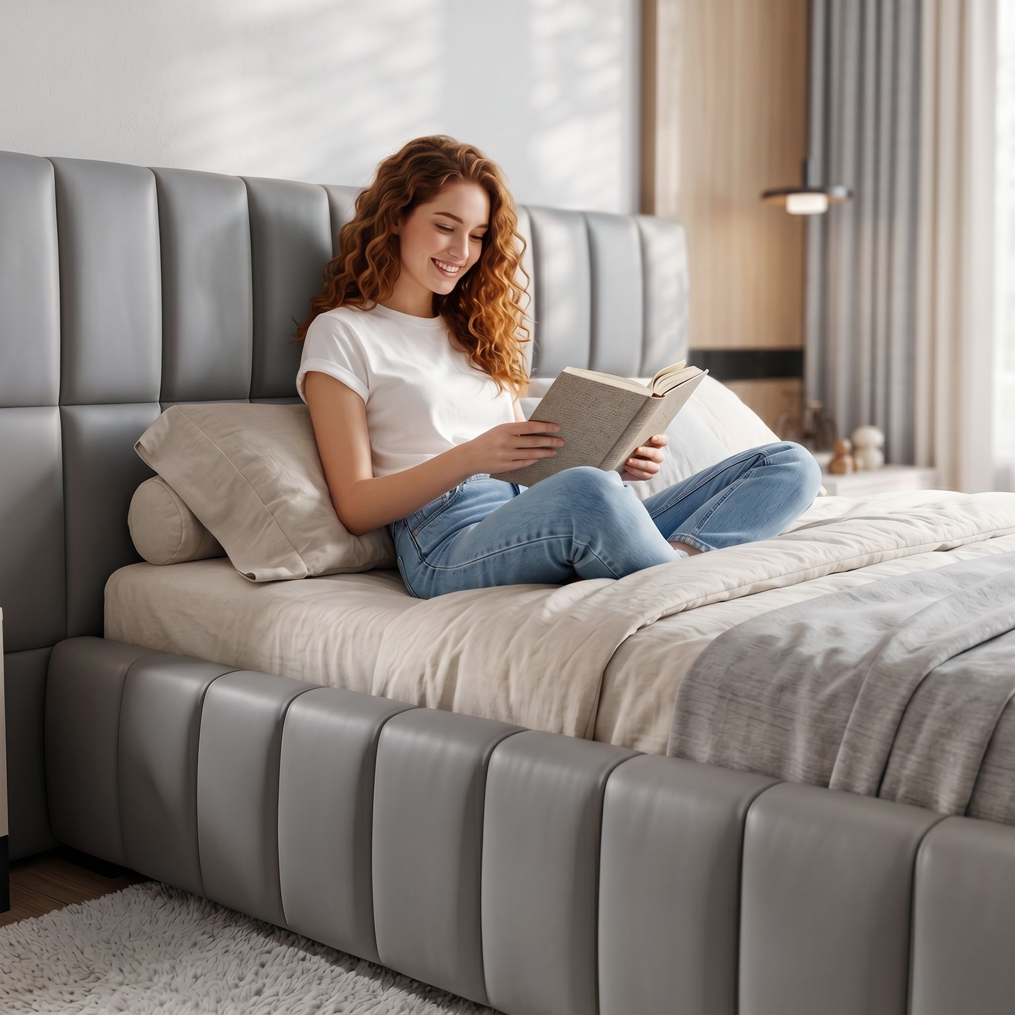 Artiss Double Gas Lift Storage Bed Frame with Bench