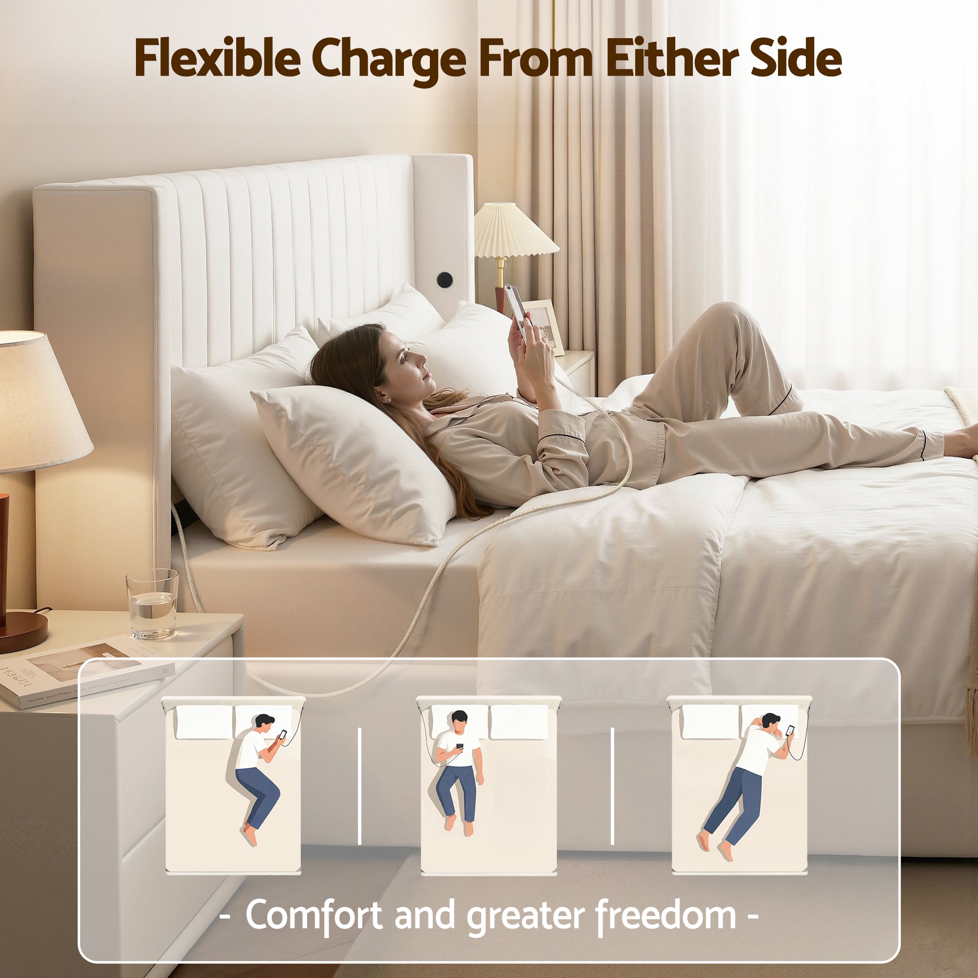 Artiss King Gaslift Bed with USB-C β White Velvet