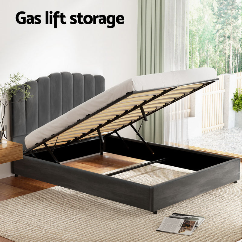 FION Double Size Velvet Bed Frame – Grey