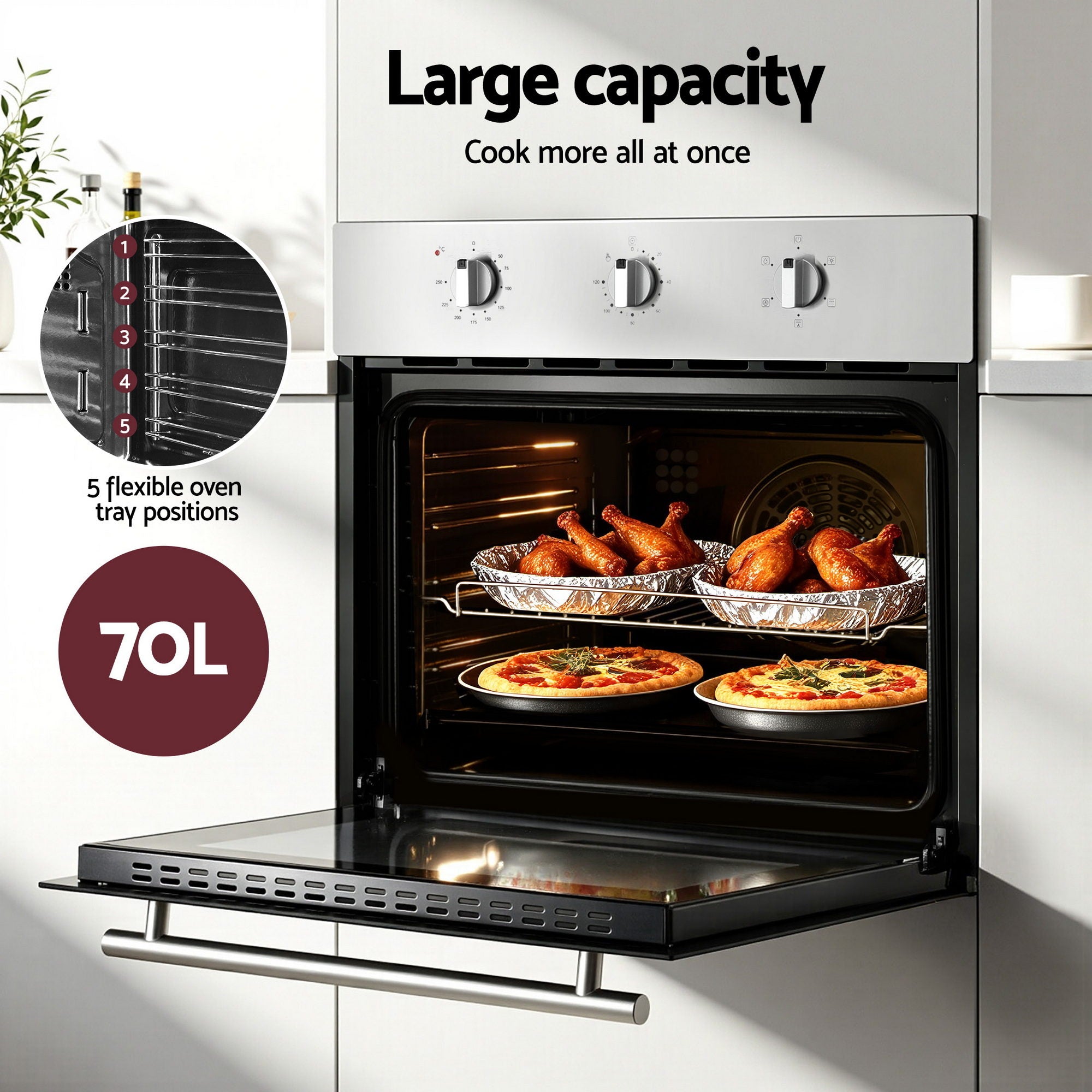 Devanti 60cm Built-In Electric Oven 70L β Stainless Steel