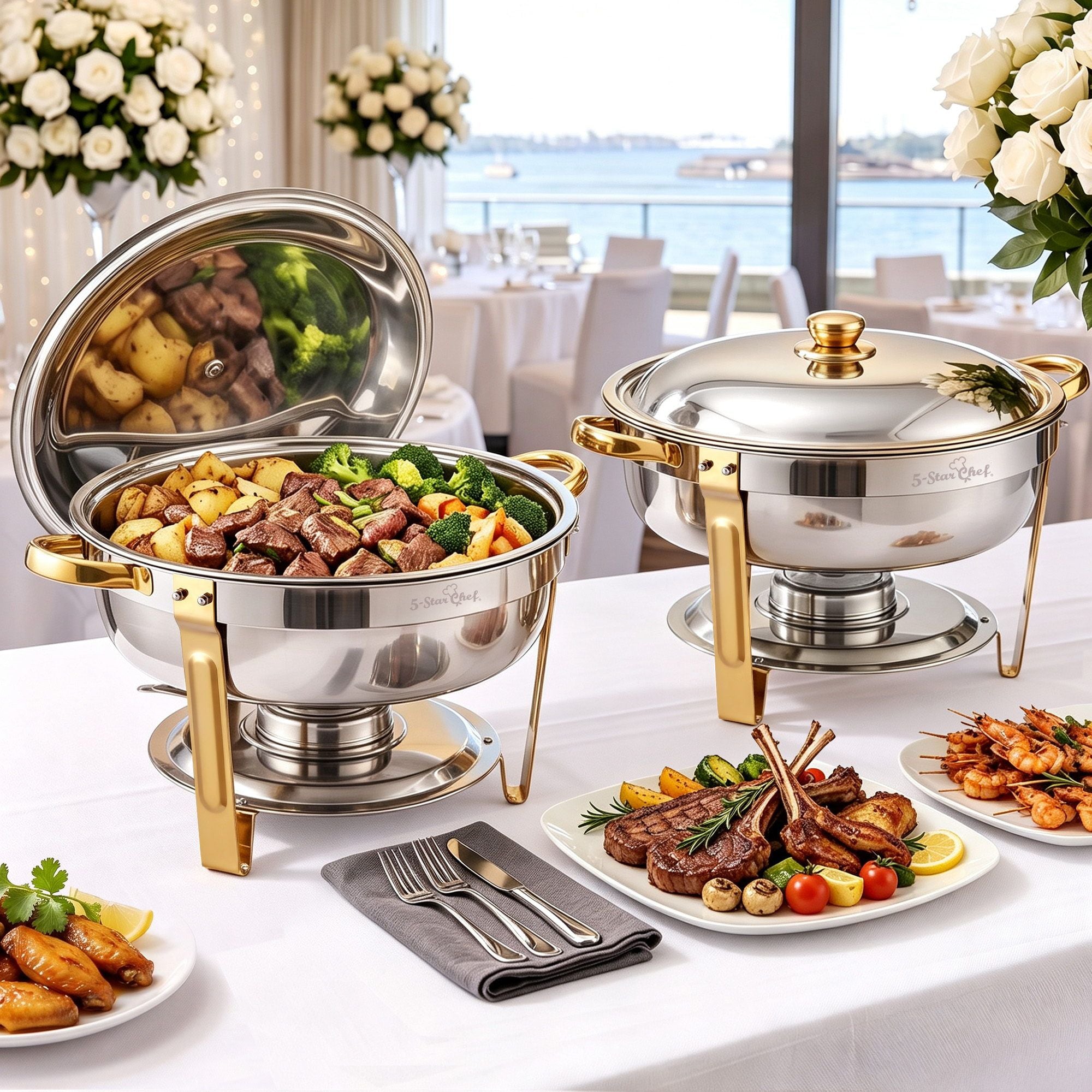 5-Star Chef 5L Chafing Dish Set 2 Pack Buffet Food Warmers