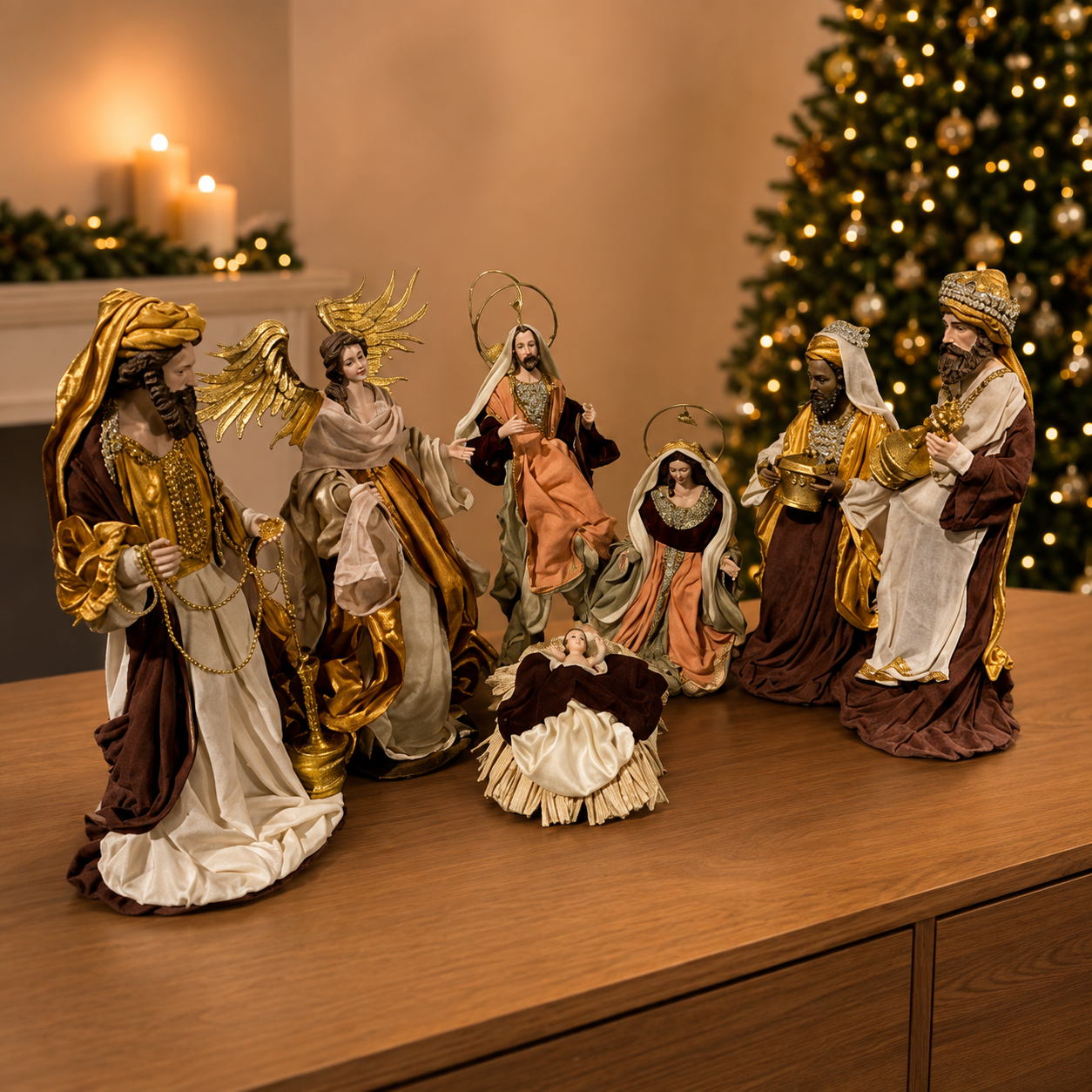 Handmade Nativity Set with Manger – 35–50cm