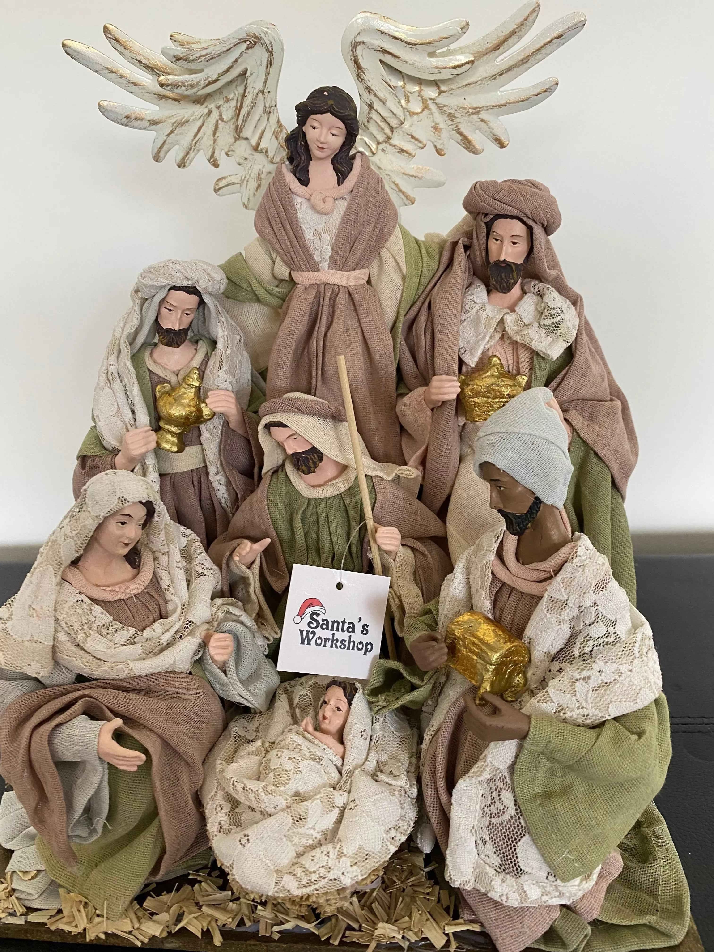35cm Handmade Nativity Set with Manger
