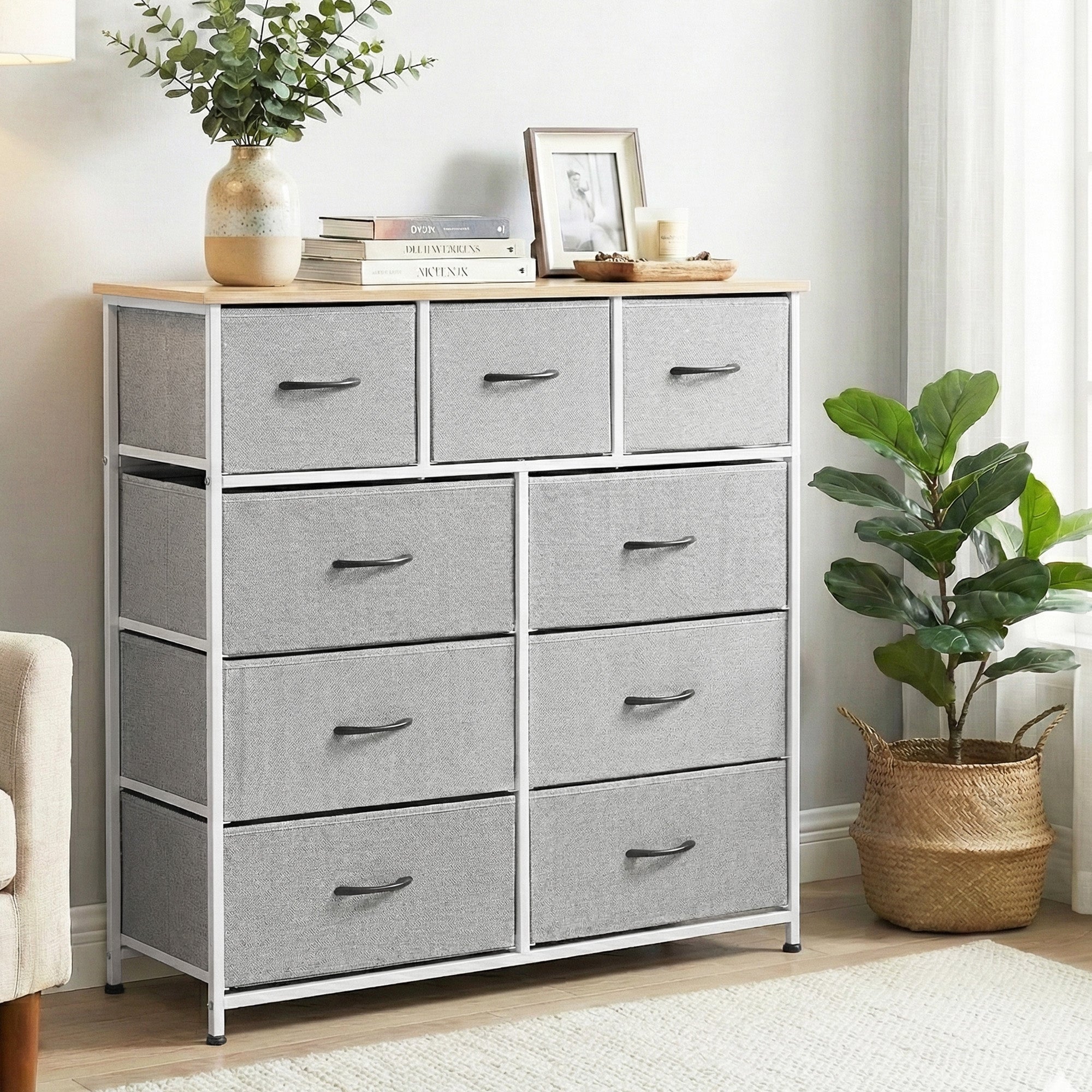 Artiss 9-Drawer Tallboy – Light Grey