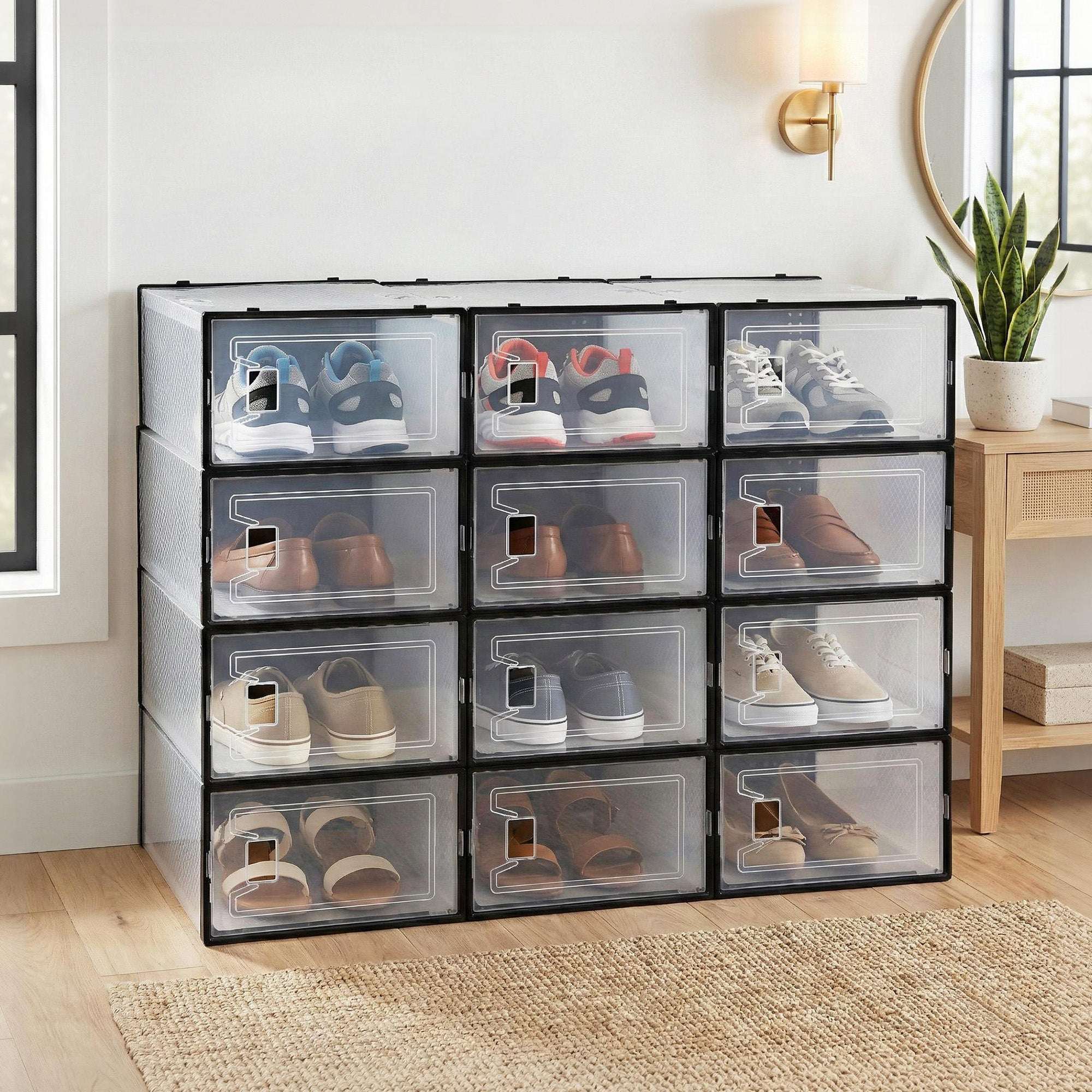 Artiss Stackable Shoe Storage Boxes Set of 12 – Black