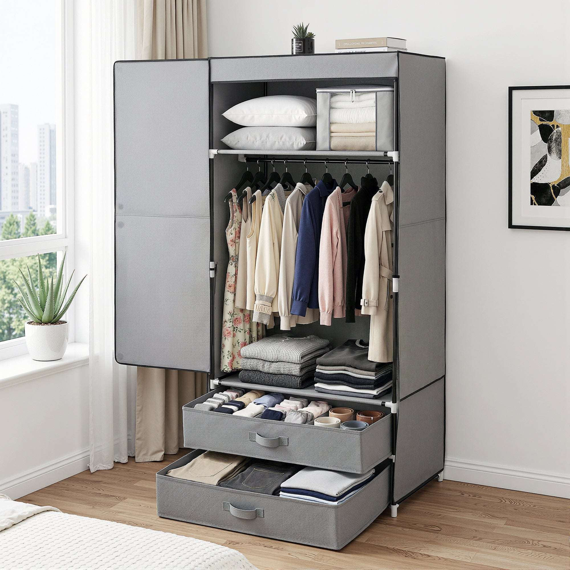 Artiss Portable Wardrobe Closet with Magnetic Door – Grey