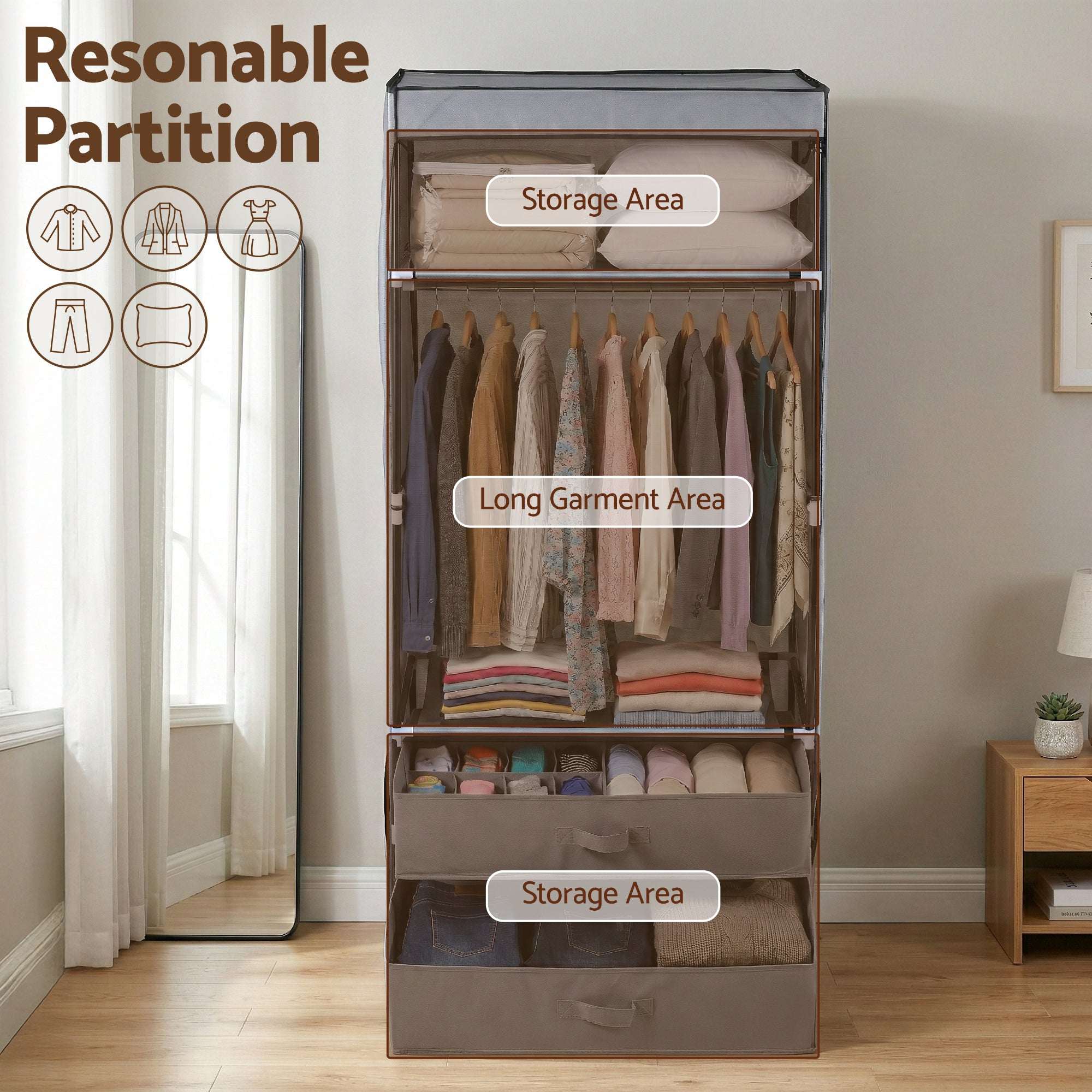Artiss Portable Wardrobe Closet with Magnetic Door – Grey