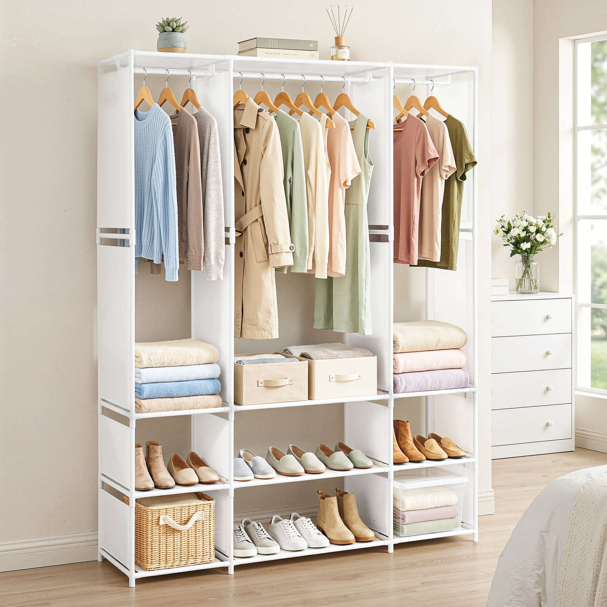 Artiss Portable Wardrobe with Open Shelf White