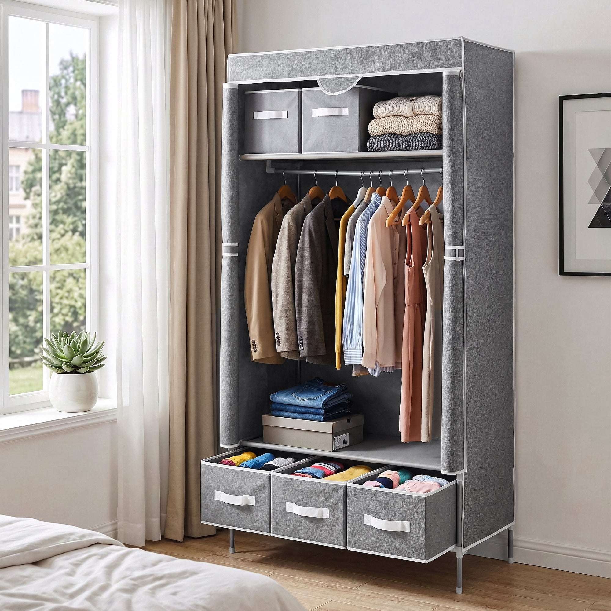 Artiss Large Portable Wardrobe Closet – Grey