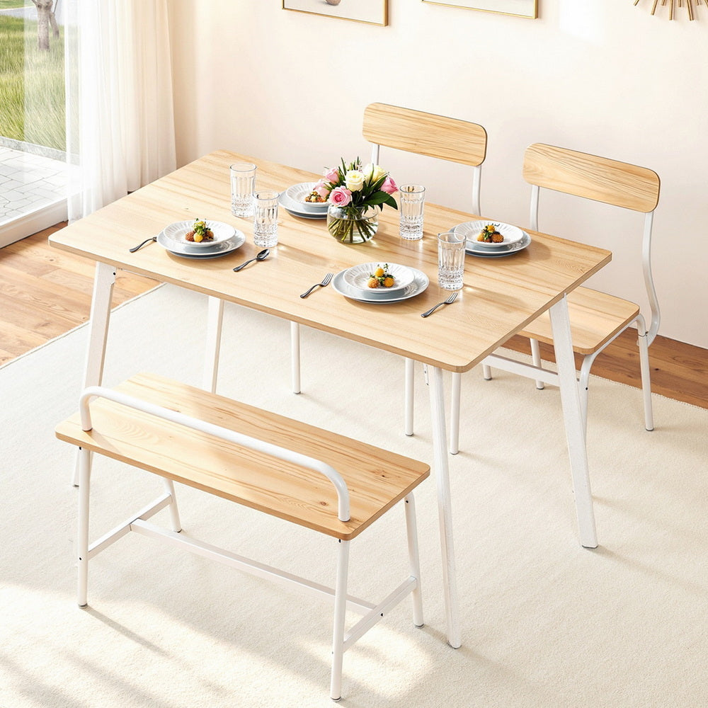 4-Piece Dining Table & Bench Set β Natural White