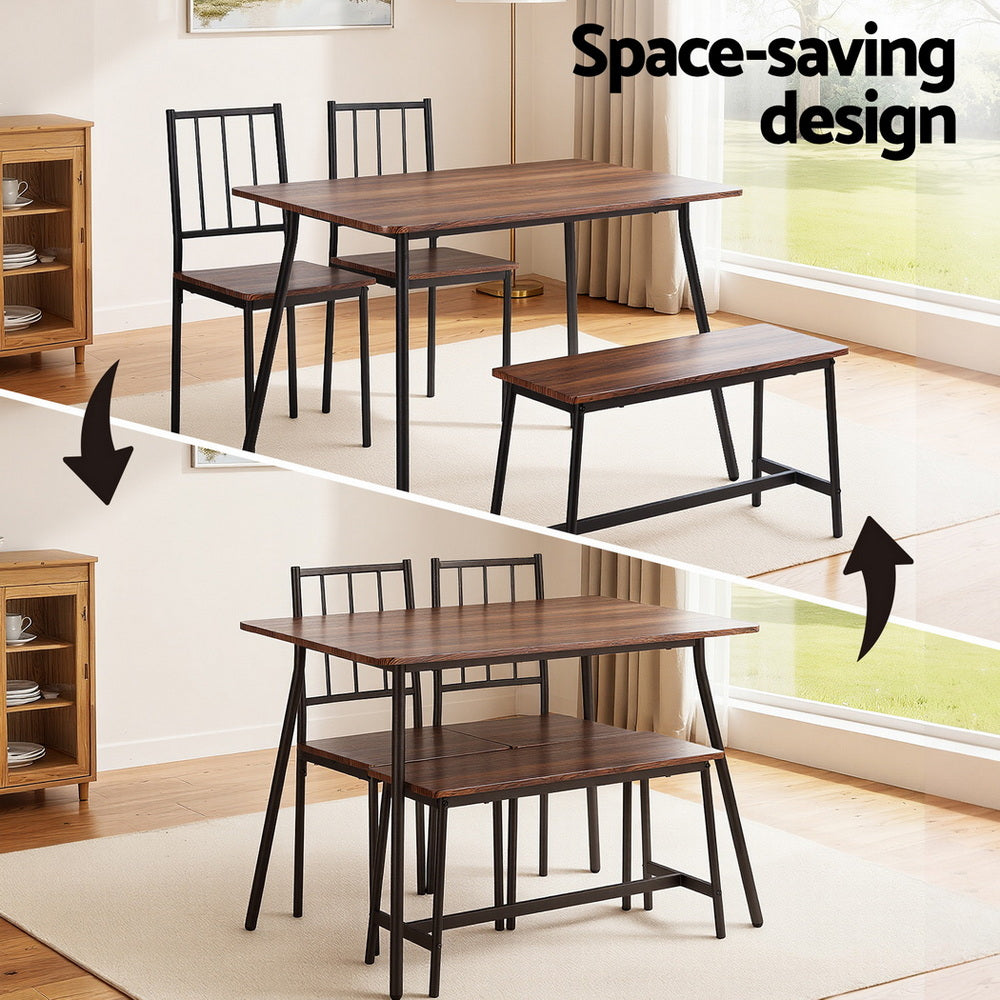 4-Piece Dining Table & Bench Set β Rustic Brown