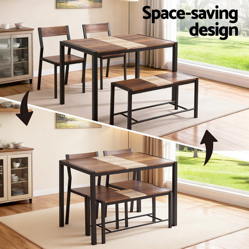 Rustic Brown Dining Set with Bench β 4 Piece