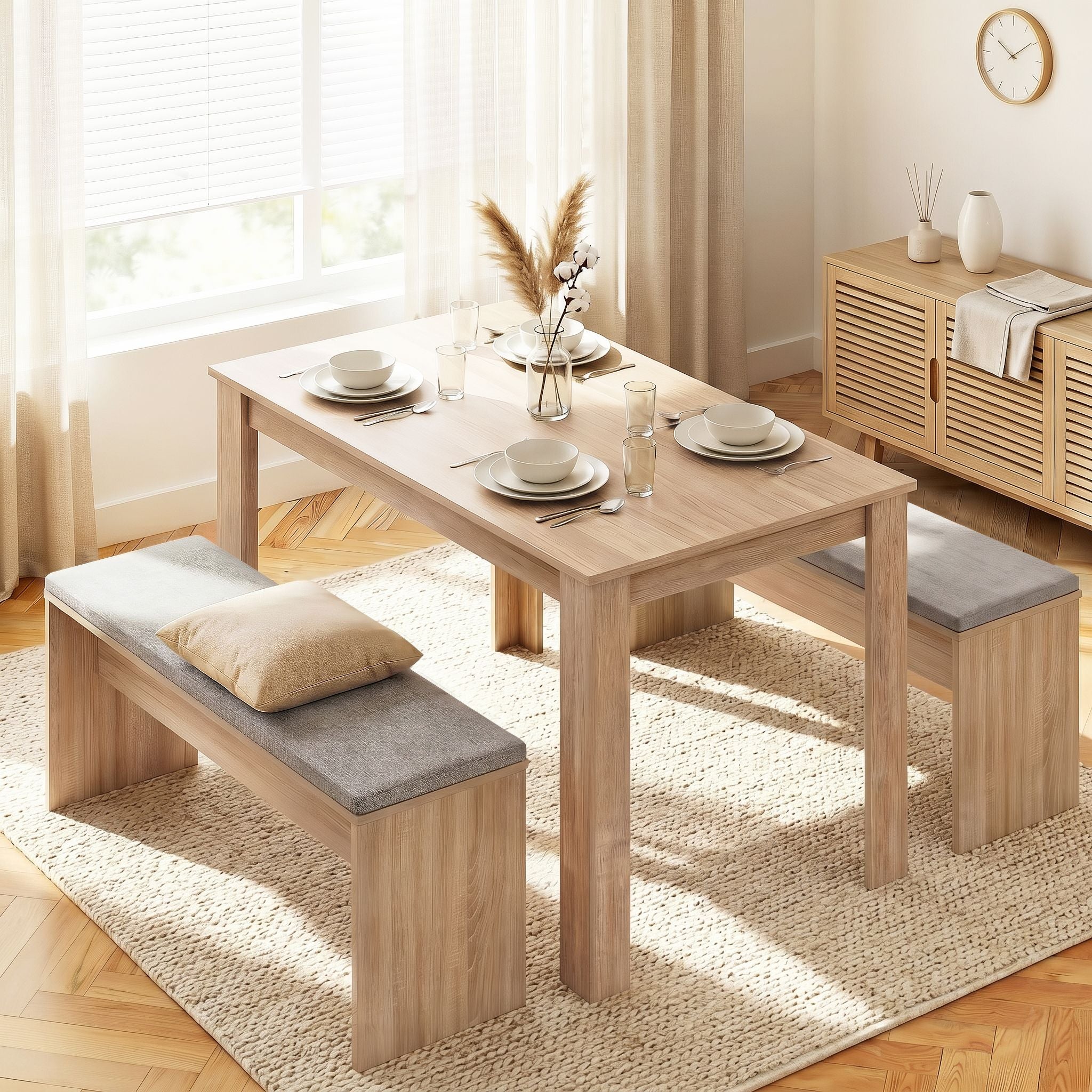Artiss 3 Piece Dining Set with Upholstered Chairs – Oak