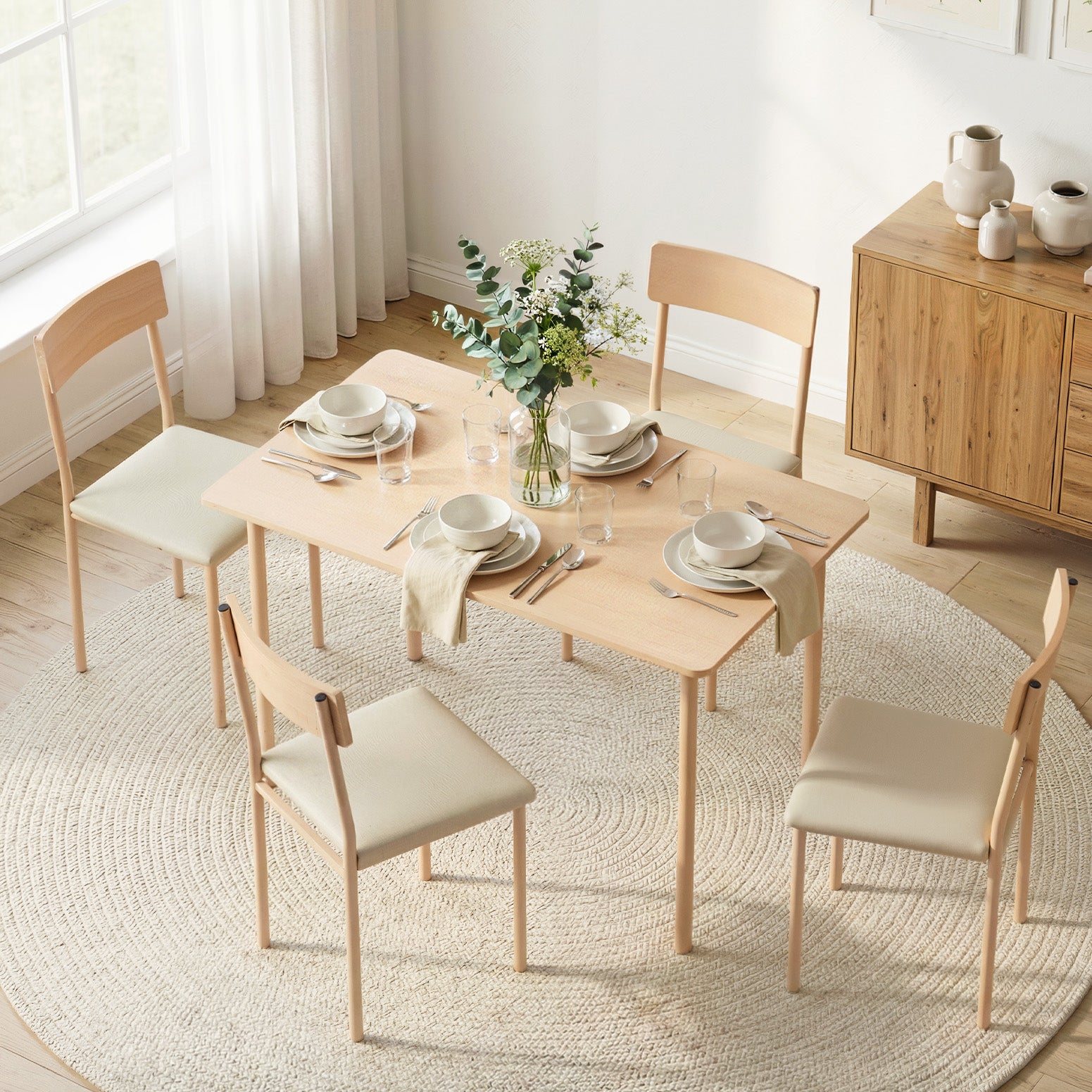 Artiss 5-Piece Dining Table & Chairs β Natural Beige