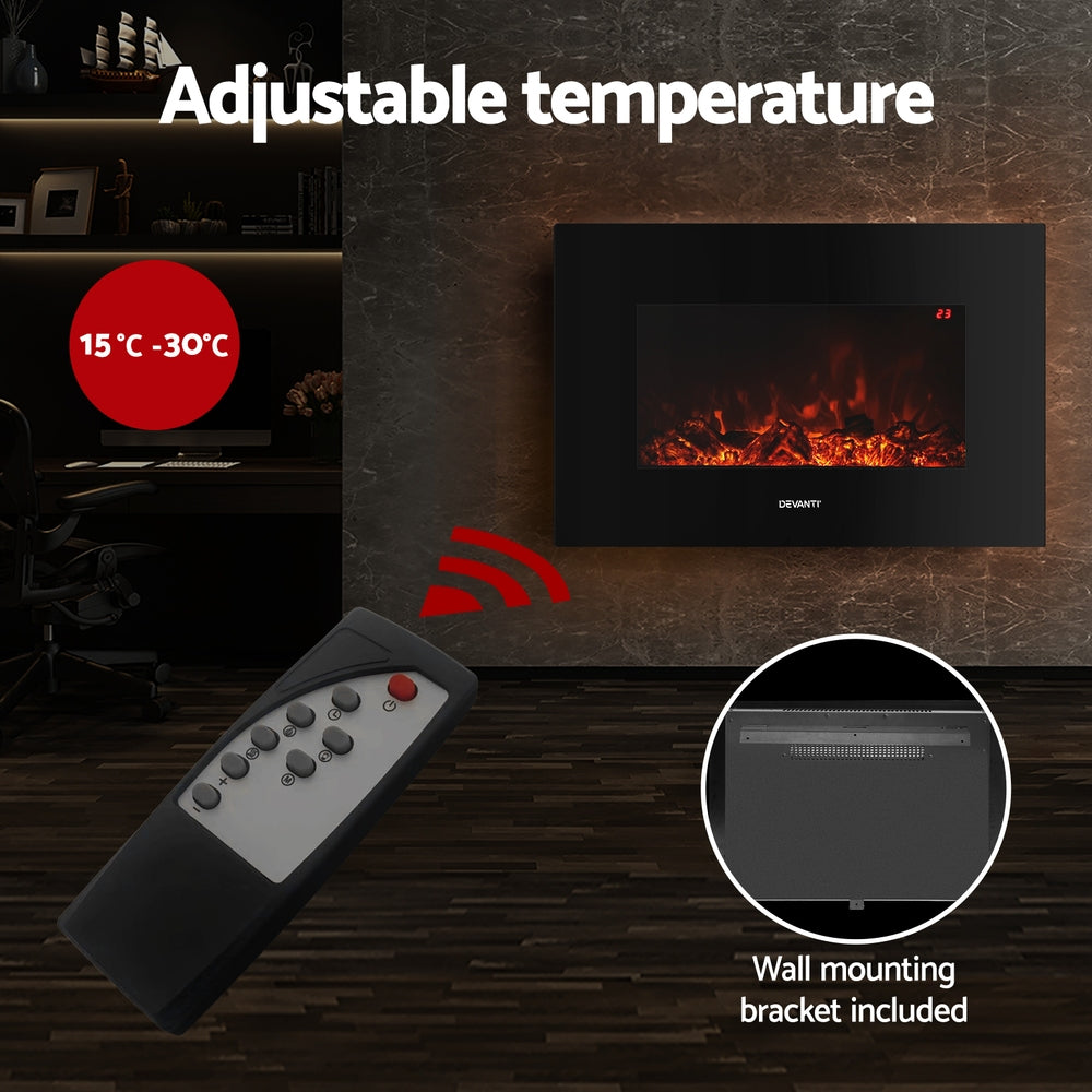 Devanti 2000W Electric Fireplace Heater – Black