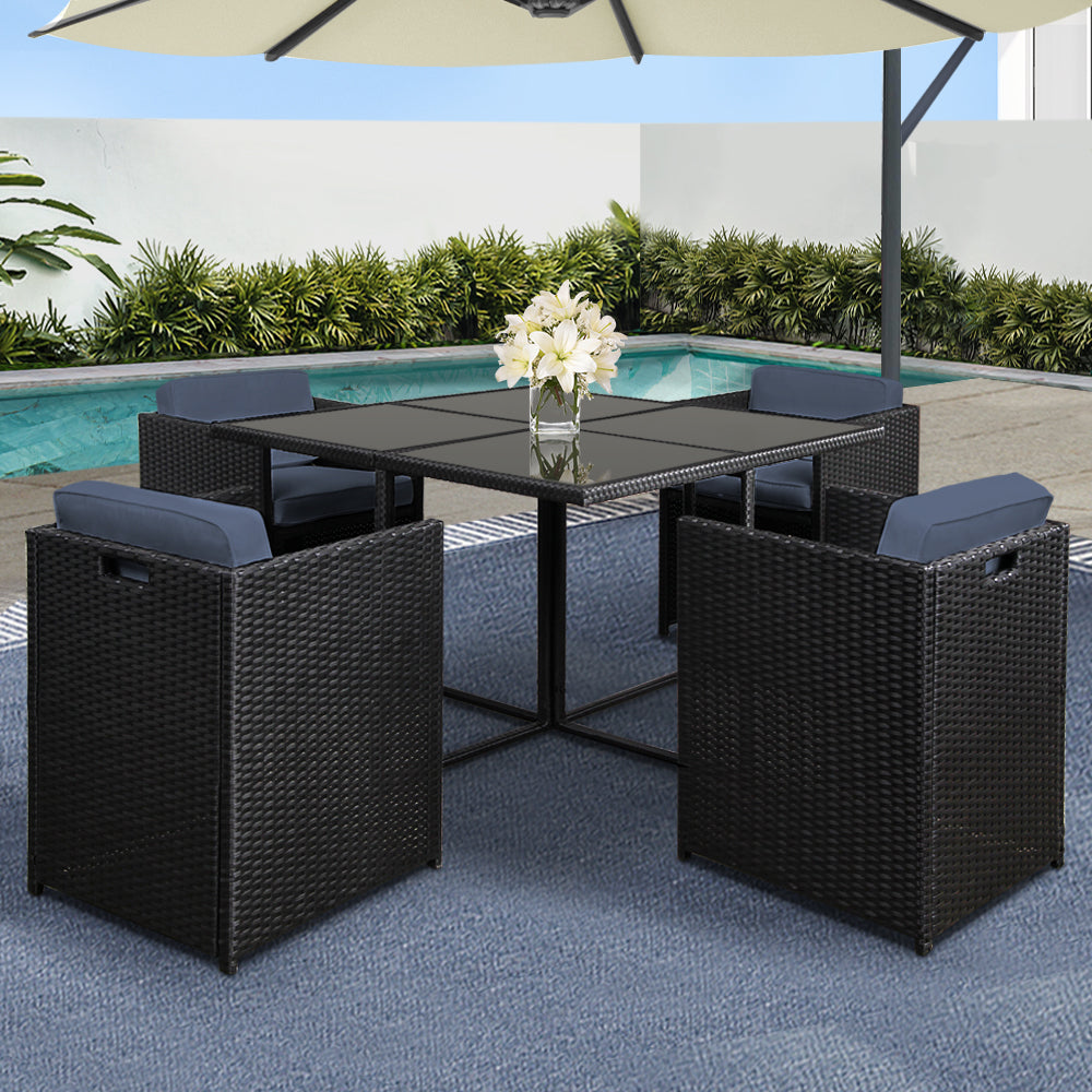 Gardeon 5-Piece Outdoor Set β Black Wicker