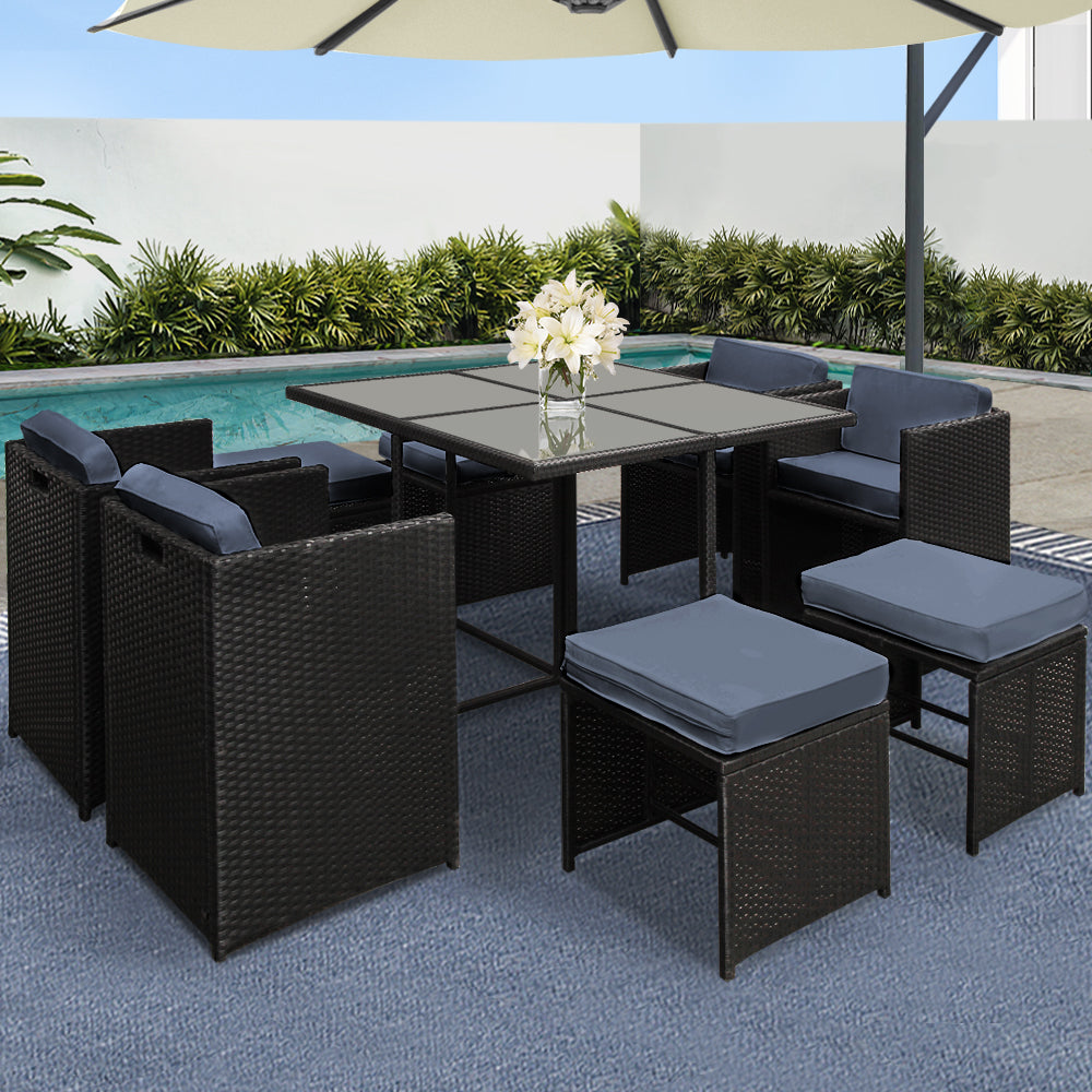 Gardeon 9-Piece Outdoor Set β Black Wicker