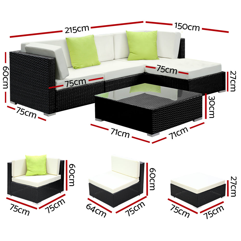 5-Piece Outdoor Wicker Sofa Set with Cover