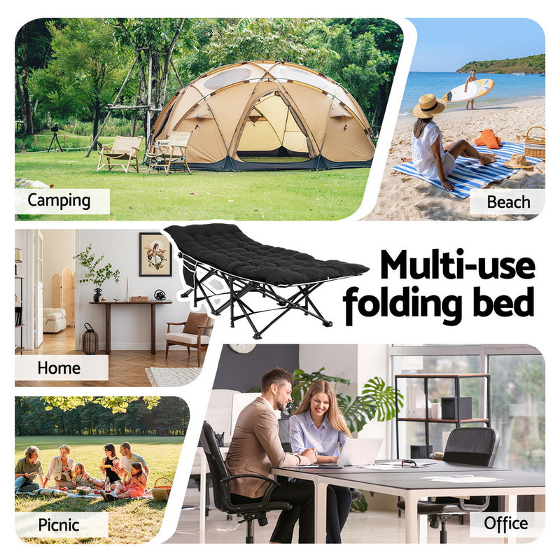 Folding Bed With Mattress Heavy Duty Black 185CM