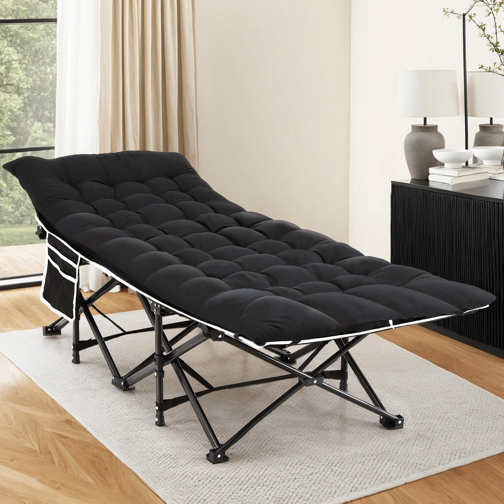 Folding Bed With Mattress Heavy Duty Black 185CM
