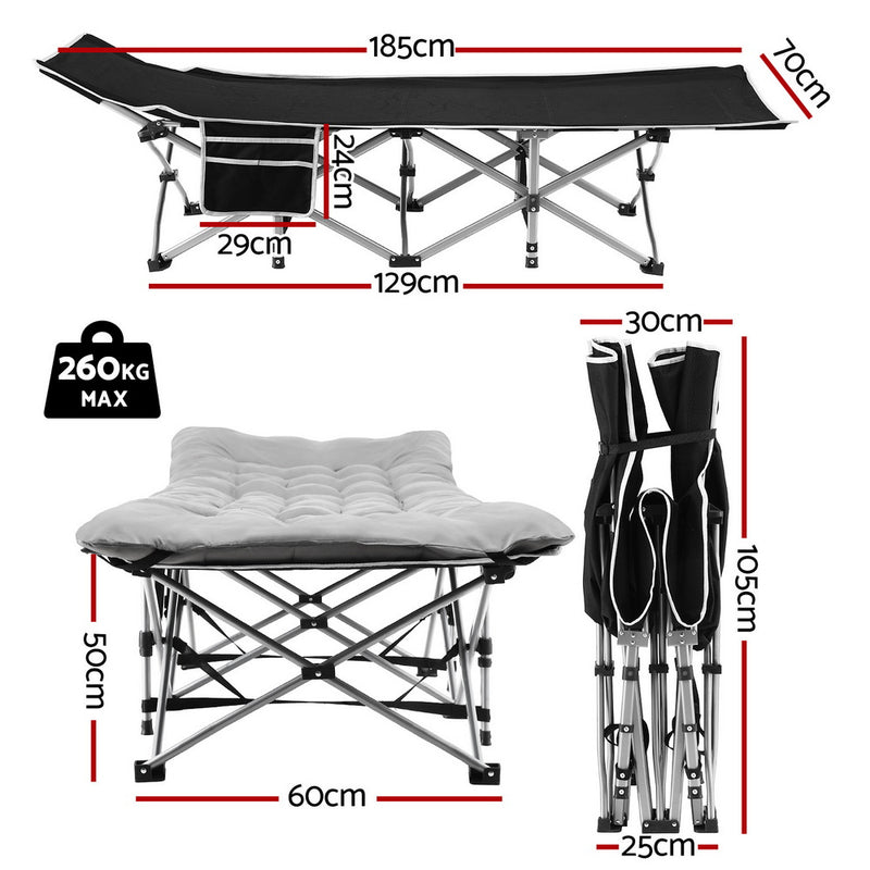 Folding Bed With Mattress Heavy Duty Grey 185CM
