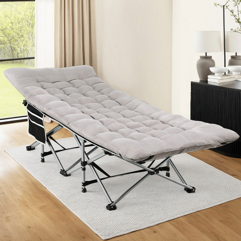 Folding Bed With Mattress Heavy Duty Grey 185CM