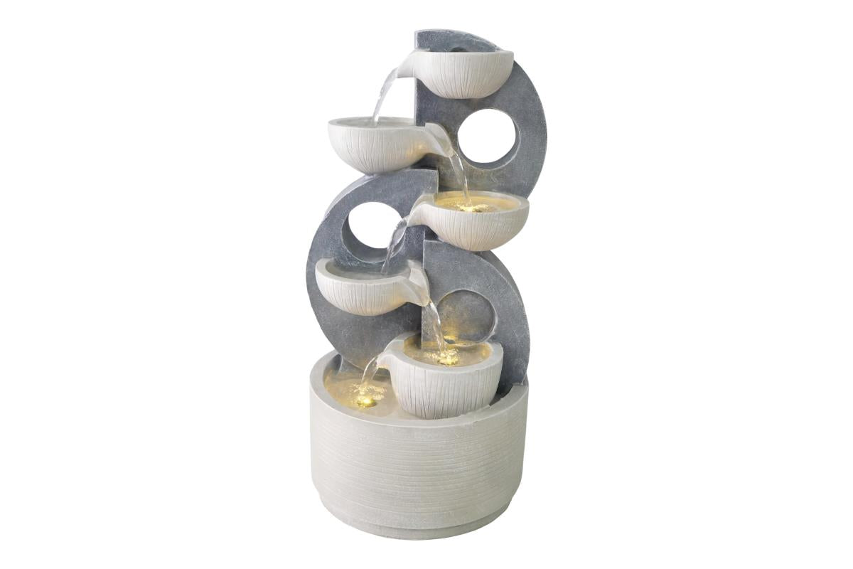 49cm Grey Fountain with Cascading Bowls with Lights