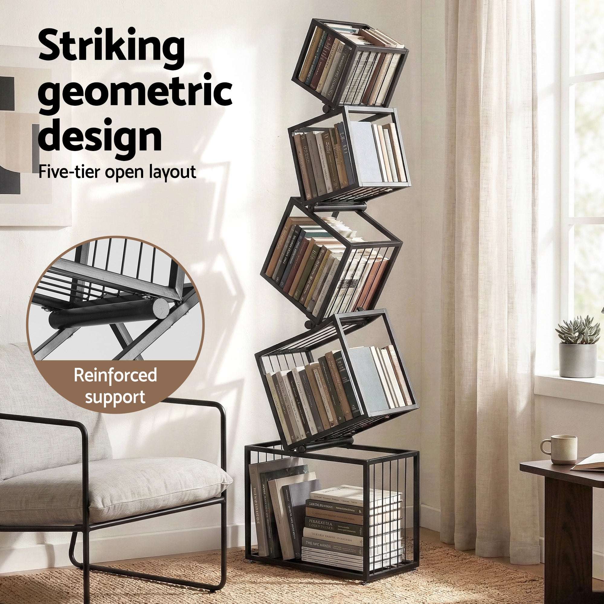 Artiss 5 Tier Geometric Bookshelf – Black