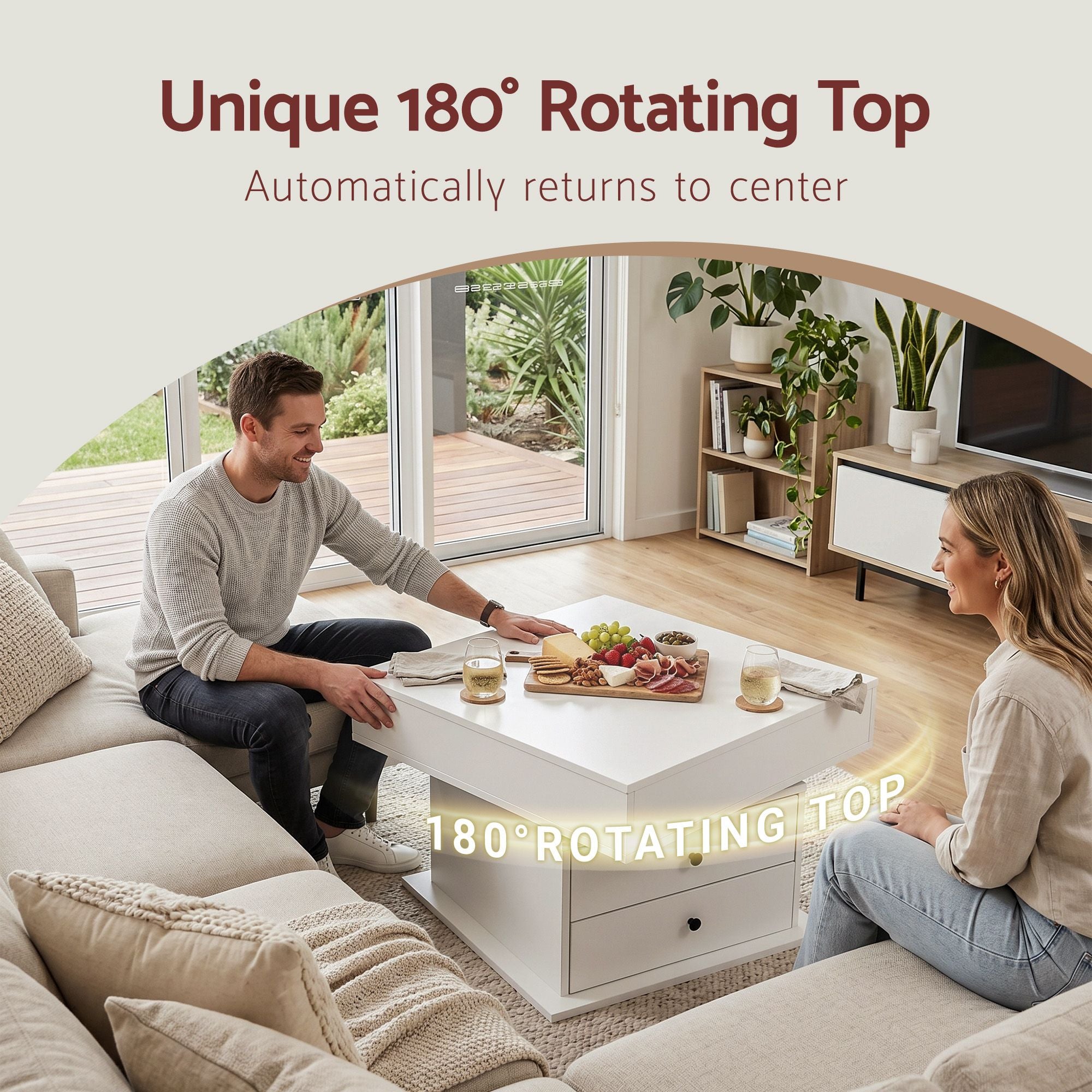 Artiss Lift Top Coffee Table with Rotating Top & Hidden Storage – White