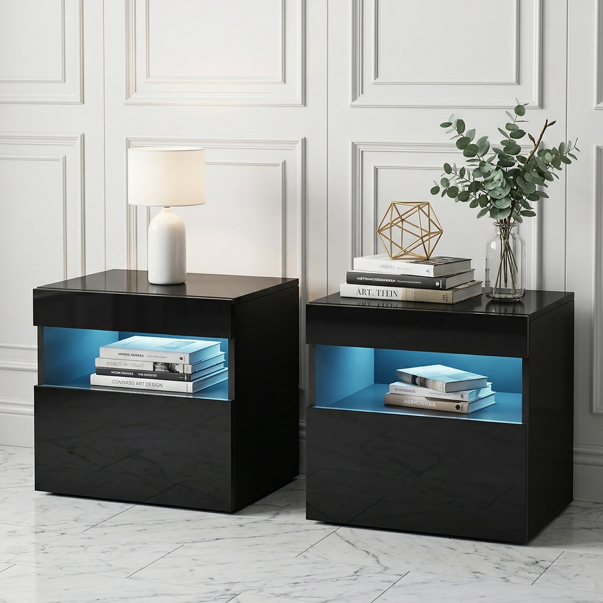 Artiss 2x LED Bedside Tables – HERES Black