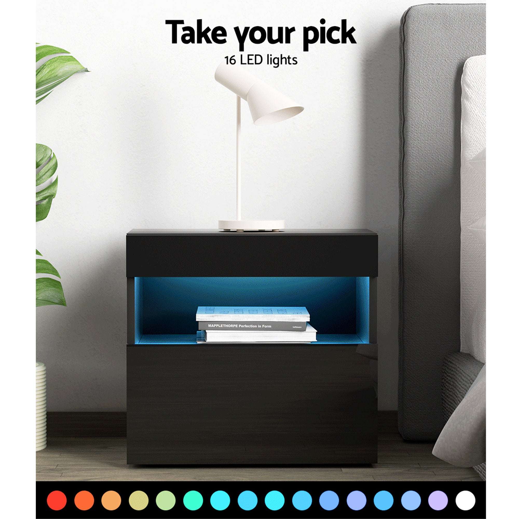 Artiss 2x LED Bedside Tables – HERES Black