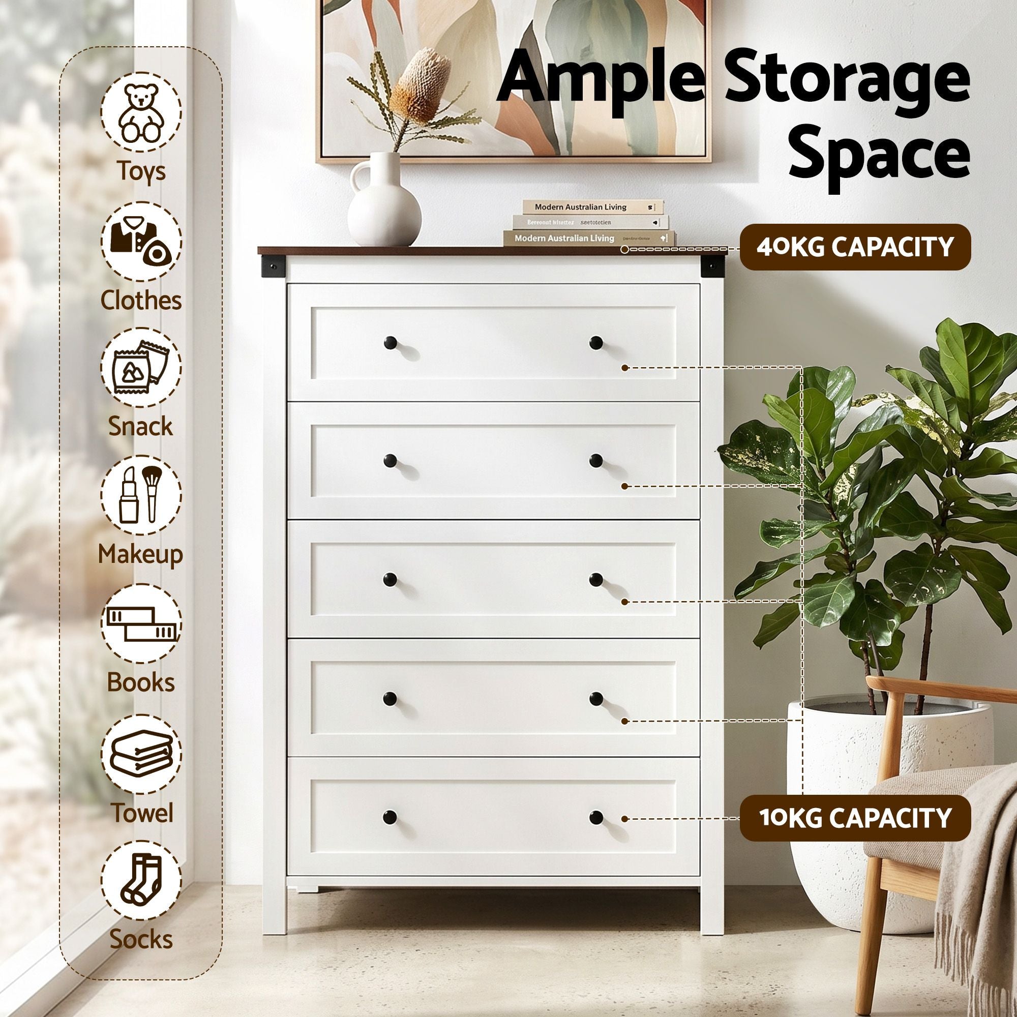 Artiss 5 Chest of Drawers Tallboy