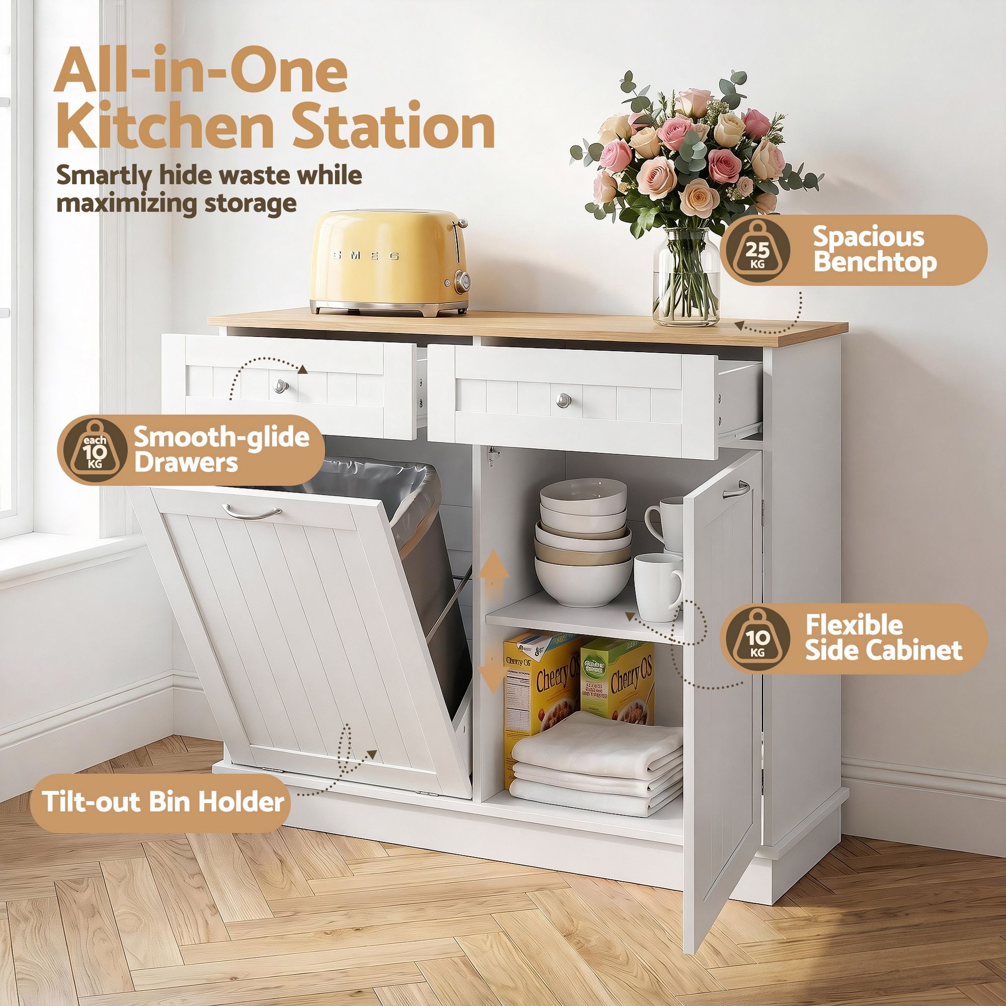 Buffet Sideboard Cabinet Bin Holder
