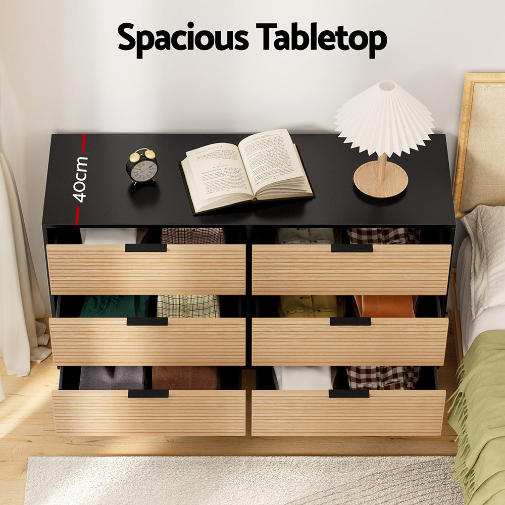 6 Chest of Drawers Dresser Table Black Pine